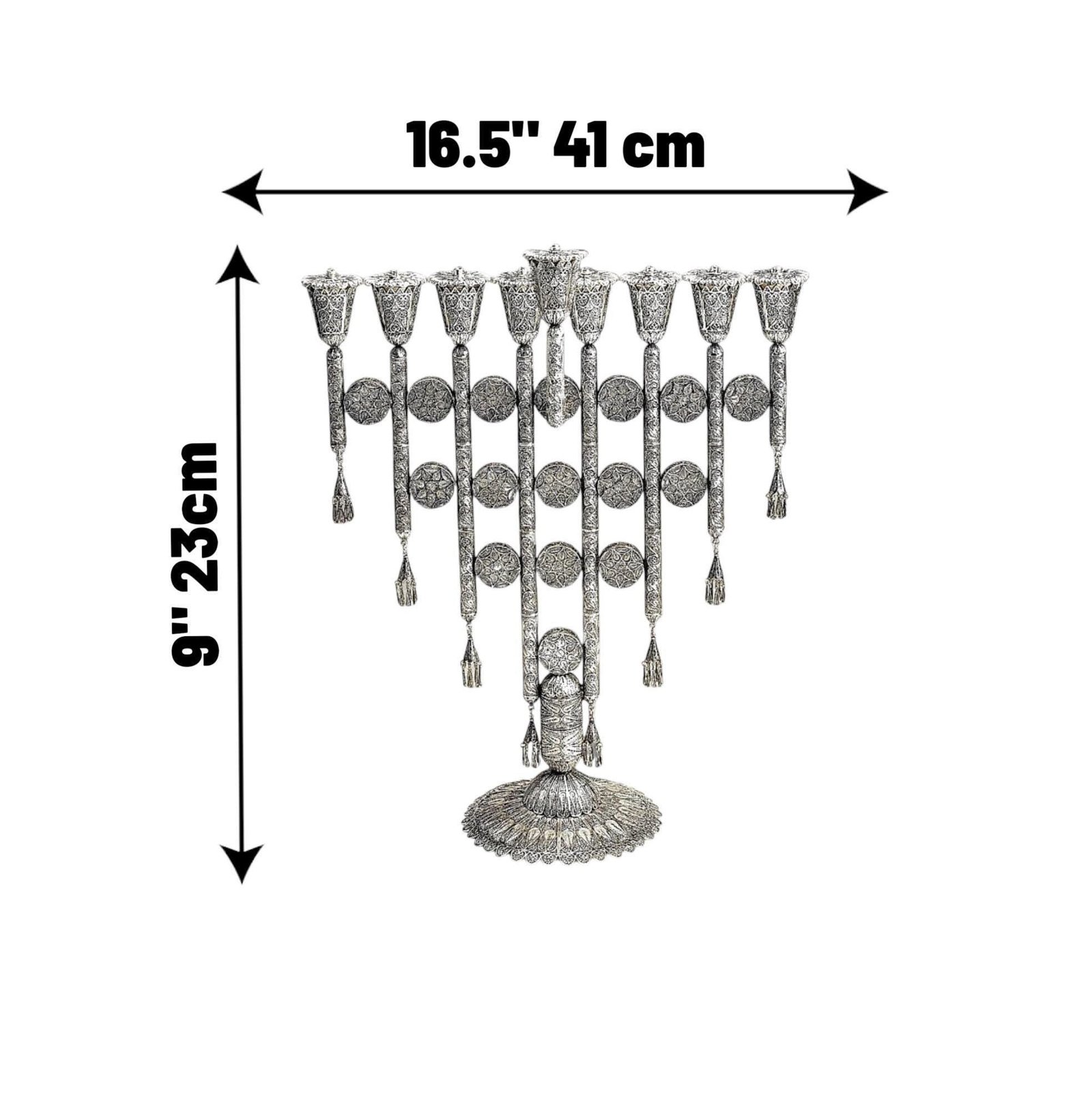 Big Yemenite Filigree Hanukkah Menorah | Handcrafted Jewish Hanukkiah | Elegant Judaica Gift - Image 4
