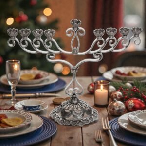 Sterling Silver Yemenite Filigree Menorah | Handcrafted Judaica